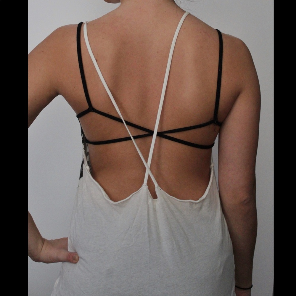 Open back cross spaghetti strap feather tank